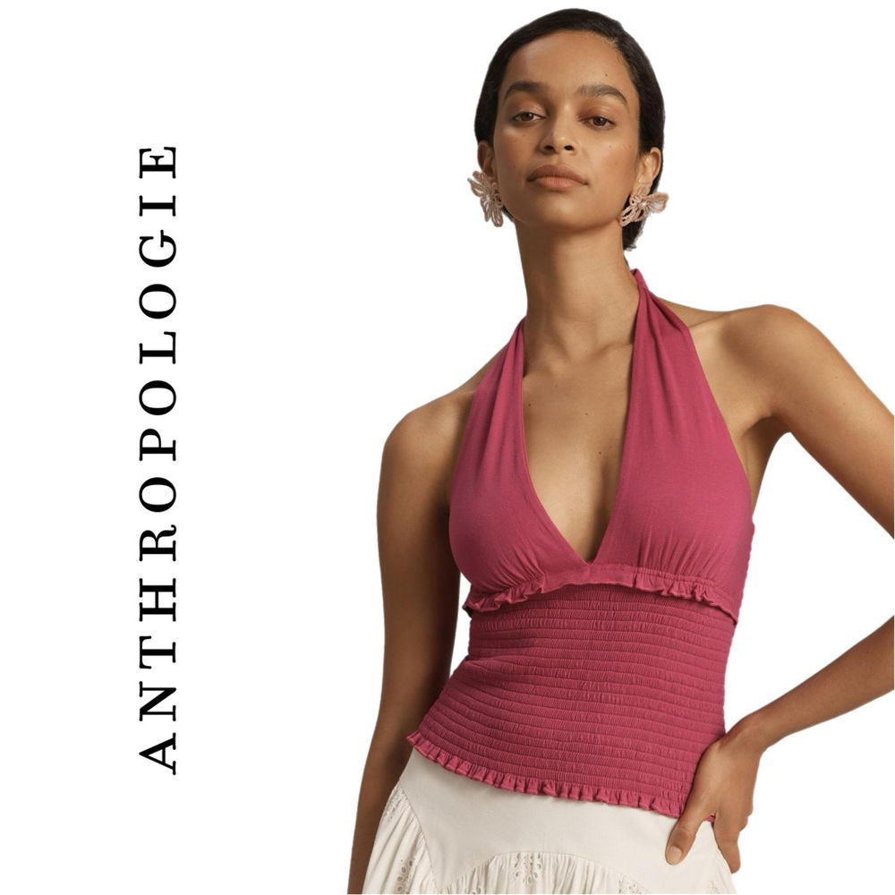 Anthropologie Danika Smocked Halter Tank Raspberry XXS